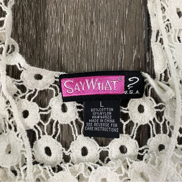 SAY WHAT? Floral Boho Crochet Lace Fringe Sheer Sleeveless Tank Size Large y2k - Picture 2 of 5